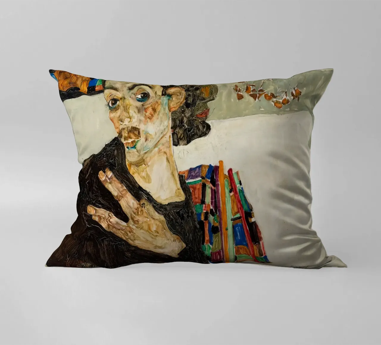 Egon Schiele Self-Portrait Expressionist Art Print decorative cushion by NorwesClub