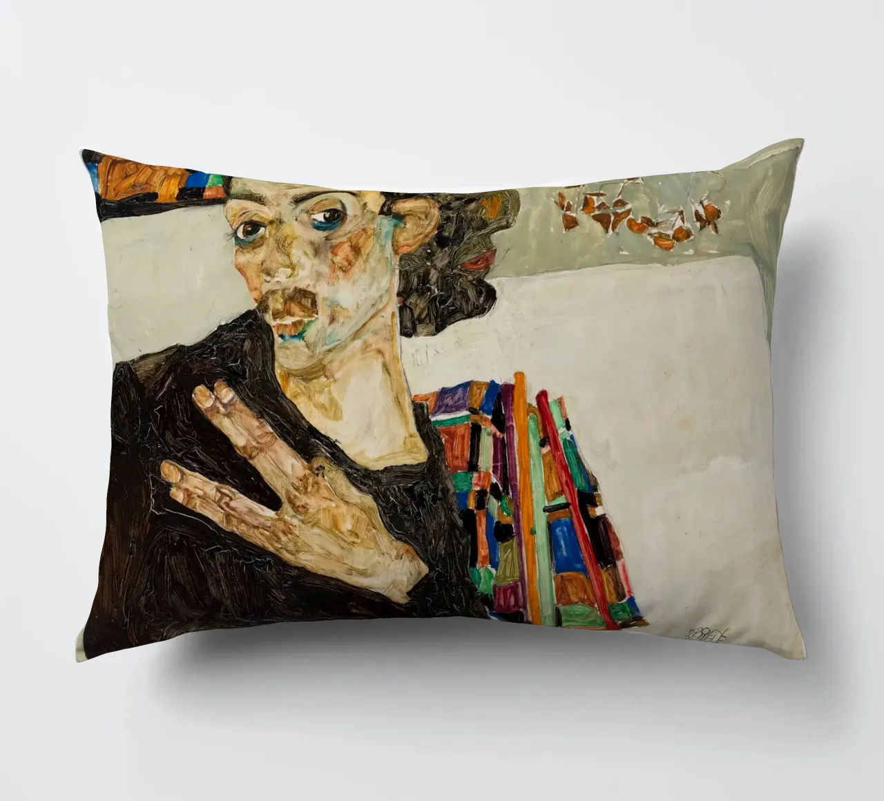 Egon Schiele Self-Portrait Expressionist Art Print decorative cushion by NorwesClub