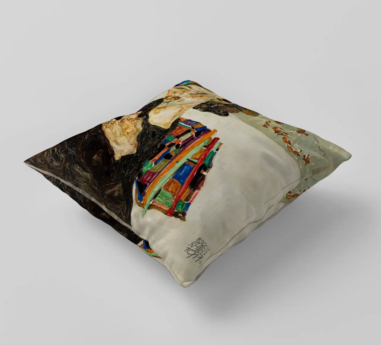 Egon Schiele Self-Portrait Expressionist Art Print decorative cushion by NorwesClub