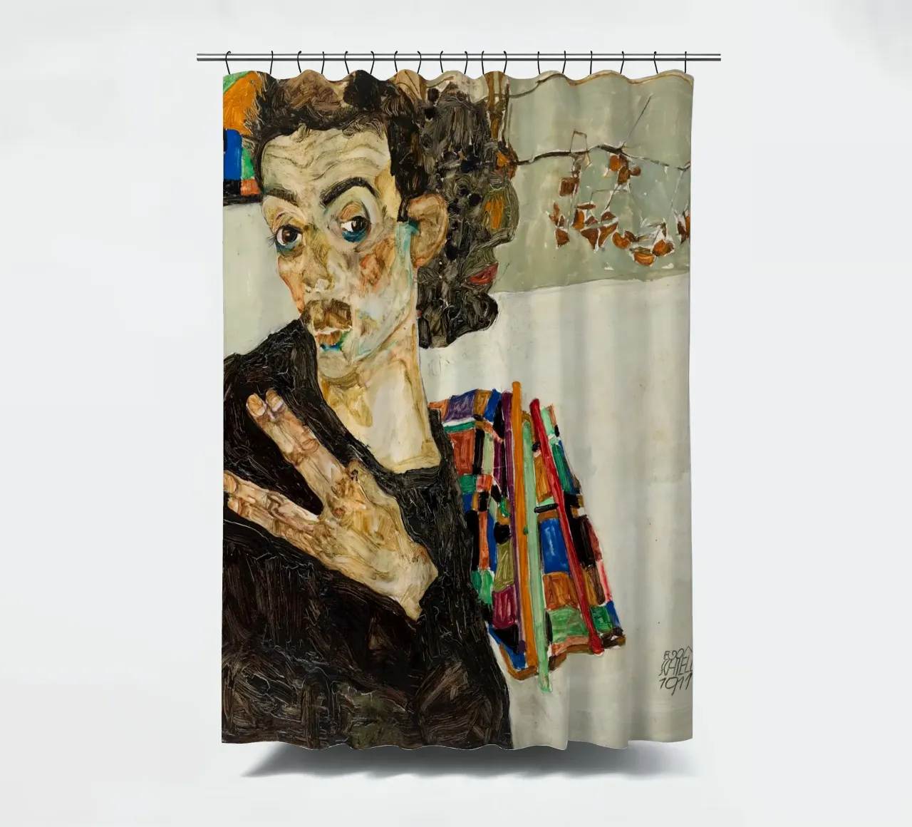 Egon Schiele Self-Portrait Expressionist Art Print Duschvorhang von NorwesClub