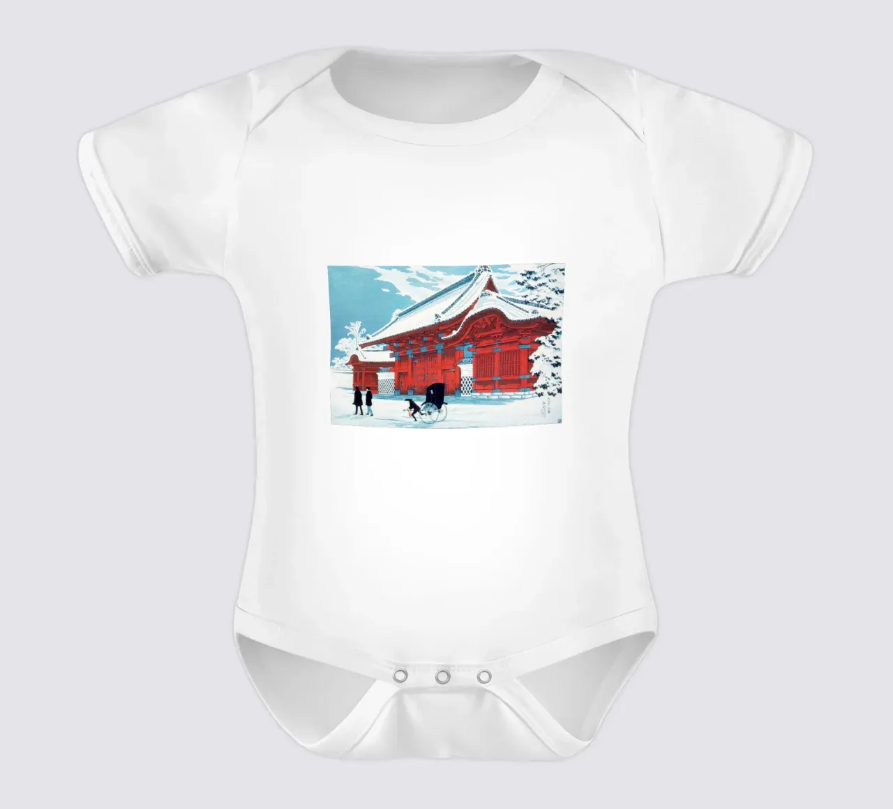 Hiroaki Takahashi Rode Poort Hongo Shin-hanga Sneeuwprint babyrompertje korte mouwen van NorwesClub