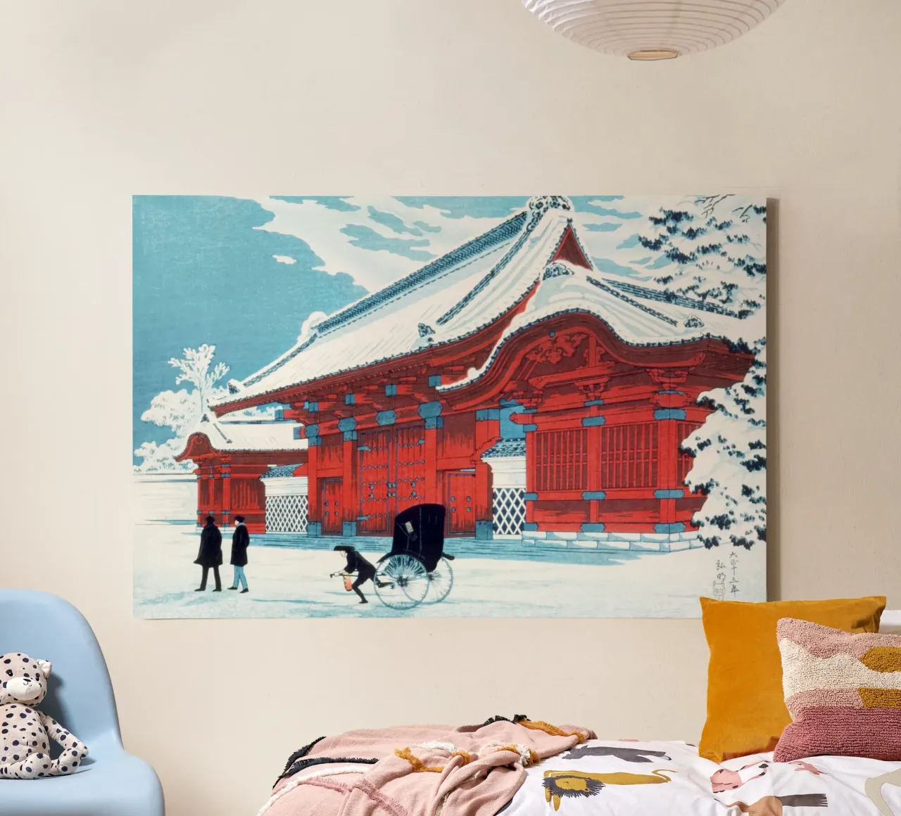 Hiroaki Takahashi Red Gate Hongo Shin-hanga Snow Print Leinwand mit Schattenfugenrahmen von NorwesClub