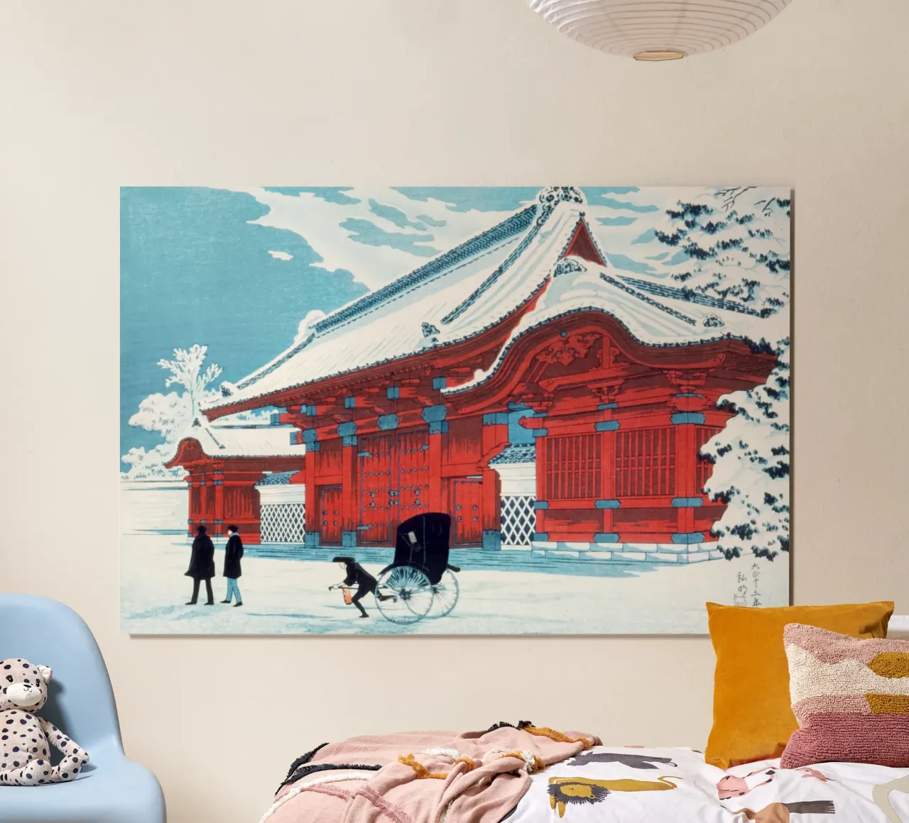 Hiroaki Takahashi Red Gate Hongo Shin-hanga Snow Print Poster mit Holzrahmen von NorwesClub