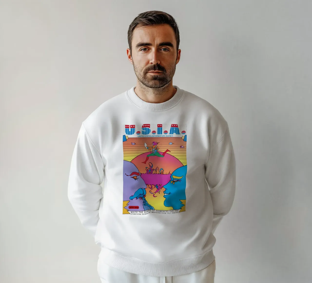 Poster psichedelico Peter Max USIA Foreign Service felpa da NorwesClub