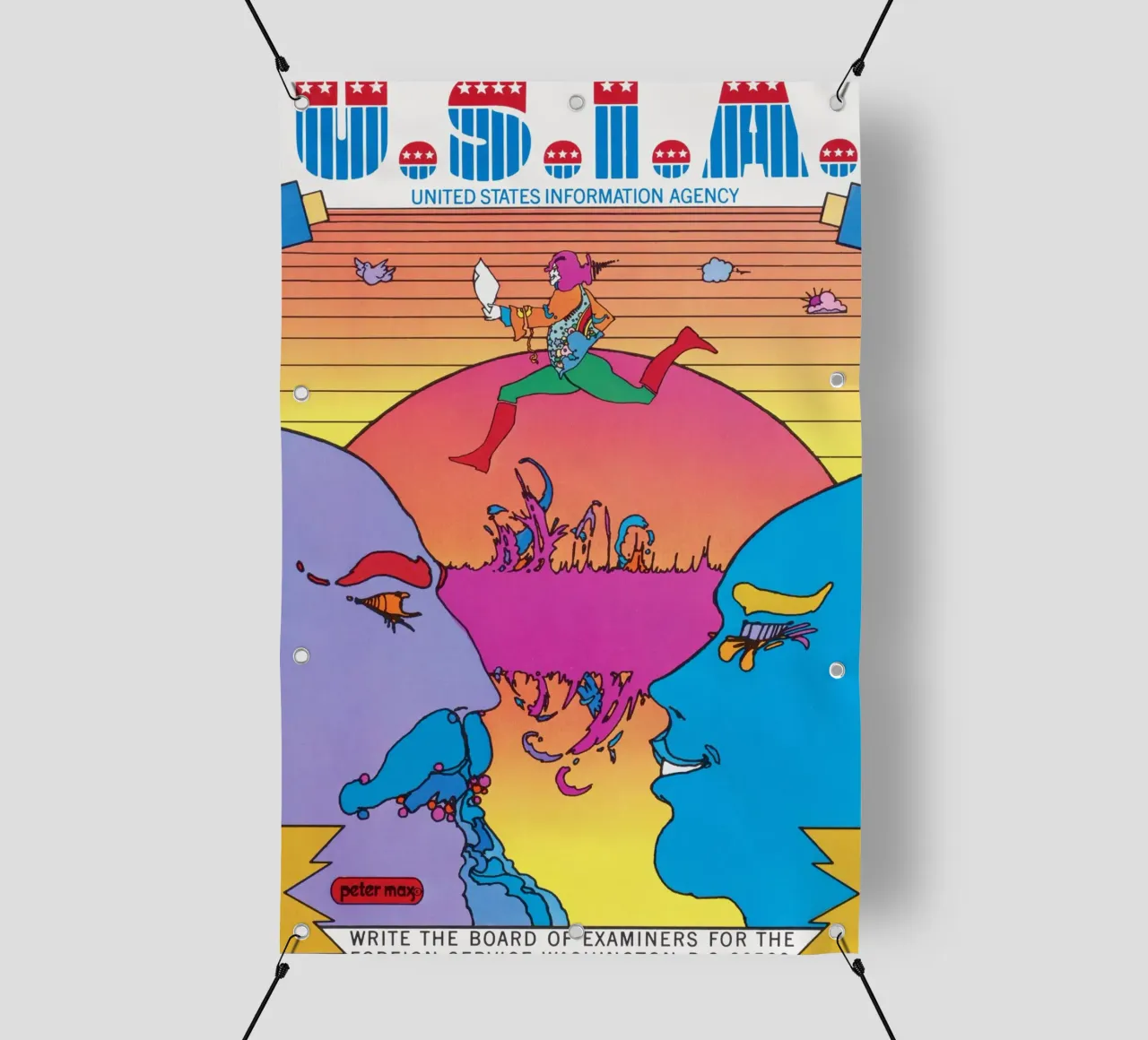 Poster psichedelico Peter Max USIA Foreign Service telo in pvc da NorwesClub