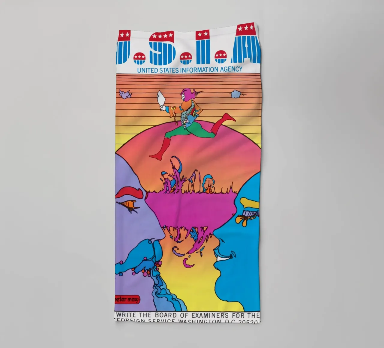 Poster psichedelico Peter Max USIA Foreign Service asciugamano da bagno da NorwesClub