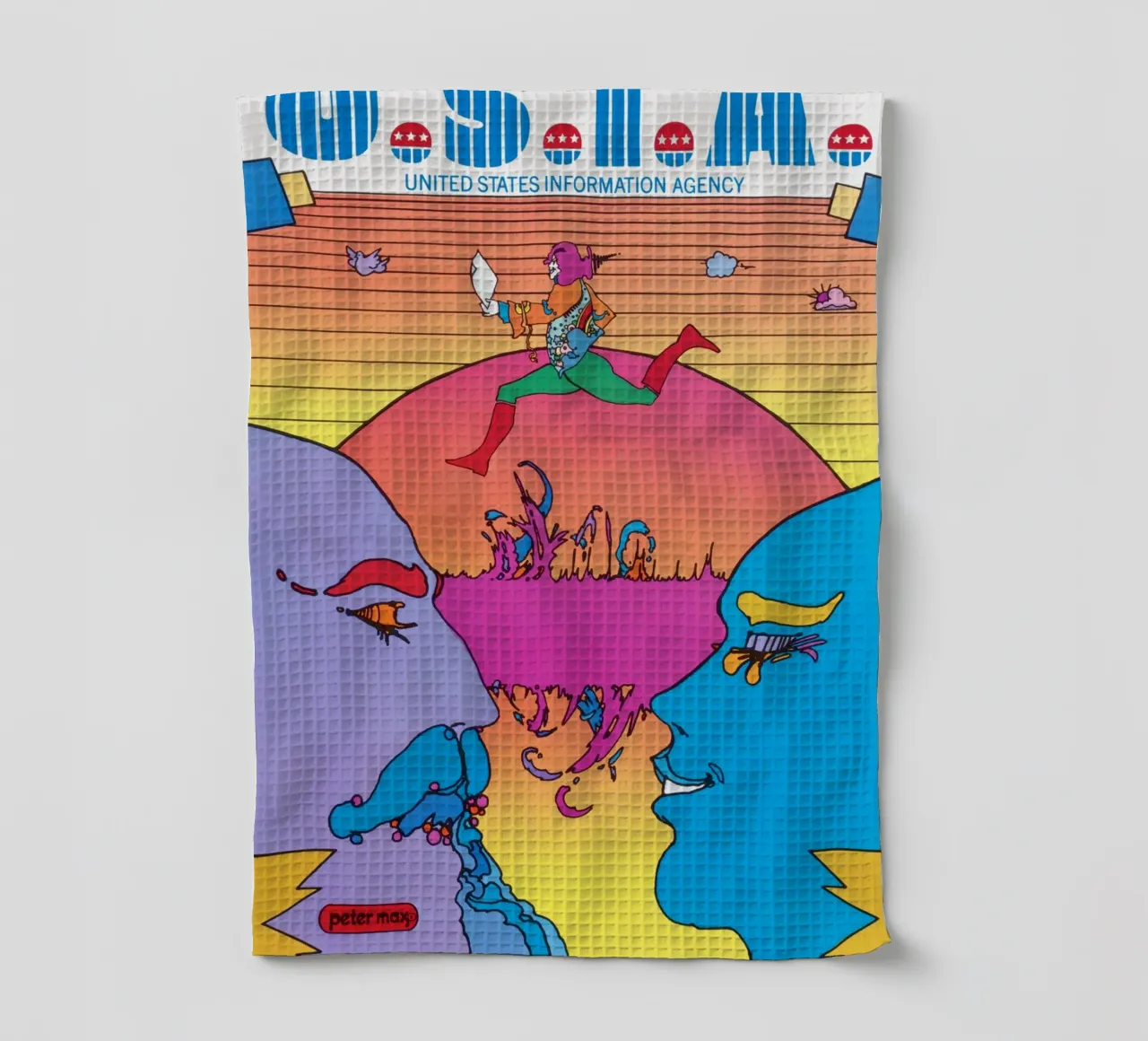 Poster psichedelico Peter Max USIA Foreign Service canovaccio da cucina da NorwesClub
