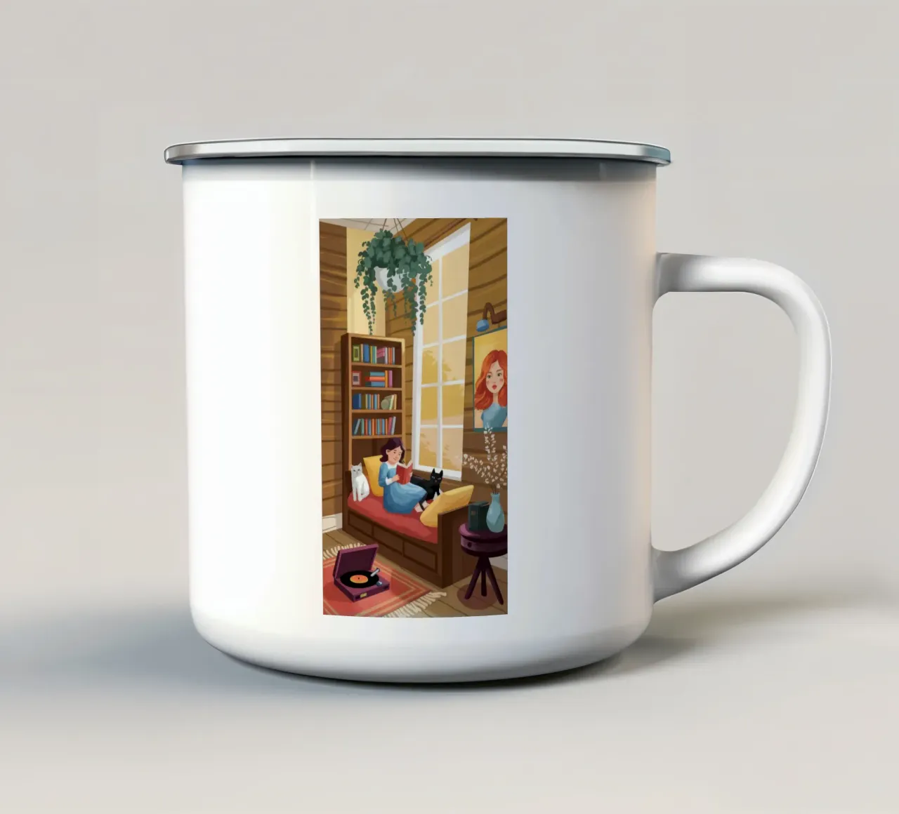 Accogliente angolo di lettura tazza in smalto da Fine Sanctuary