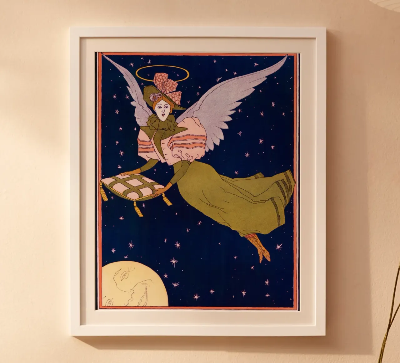 Angelo volante Scena celeste Illustrazione d'epoca poster con telaio in plastica da NorwesClub
