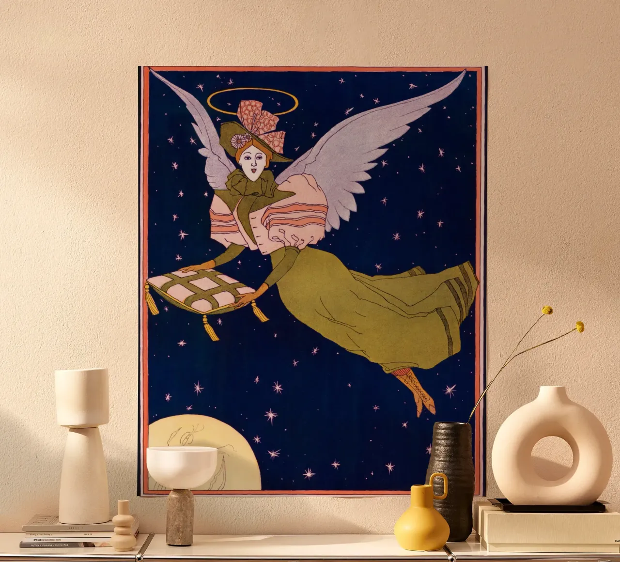 Angelo volante Scena celeste Illustrazione d'epoca poster con telaio in plastica da NorwesClub