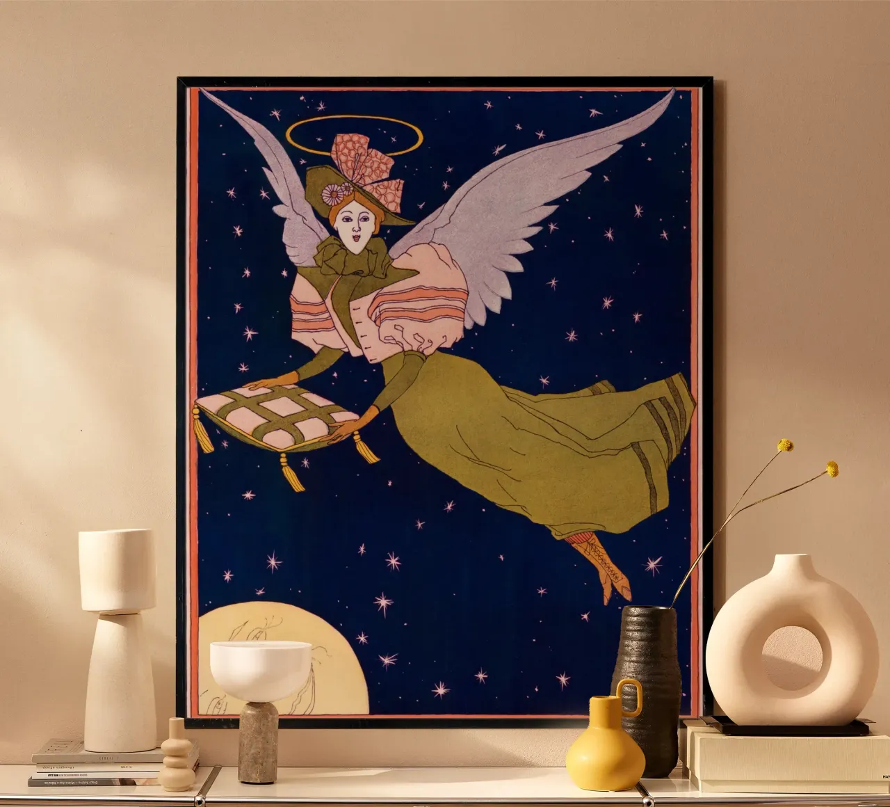 Angelo volante Scena celeste Illustrazione d'epoca poster con telaio in plastica da NorwesClub