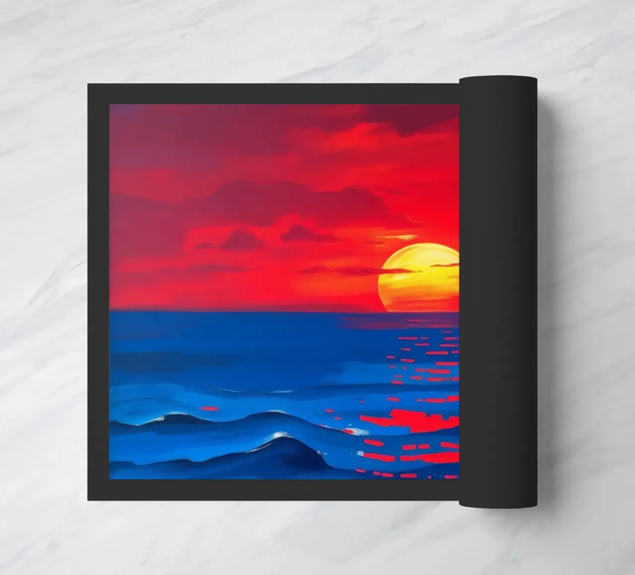 Vibrant sunset over calm ocean waves creating a serene doormat by DesignDoodle