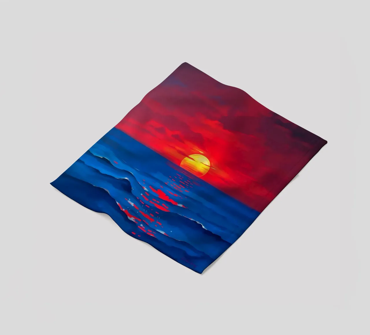 Vibrant sunset over calm ocean waves creating a serene fleece blanket by DesignDoodle