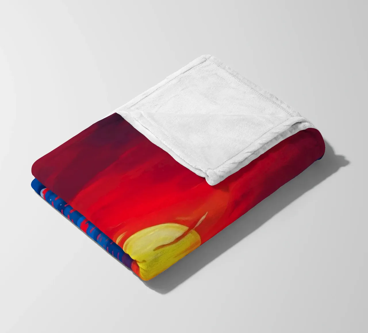 Vibrant sunset over calm ocean waves creating a serene fleece blanket by DesignDoodle
