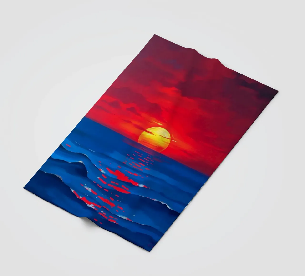 Vibrant sunset over calm ocean waves creating a serene fleece blanket by DesignDoodle