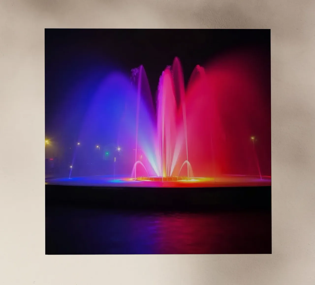 La fontana colorata illumina la notte con una vibrante pellicola backlit da DesignDoodle