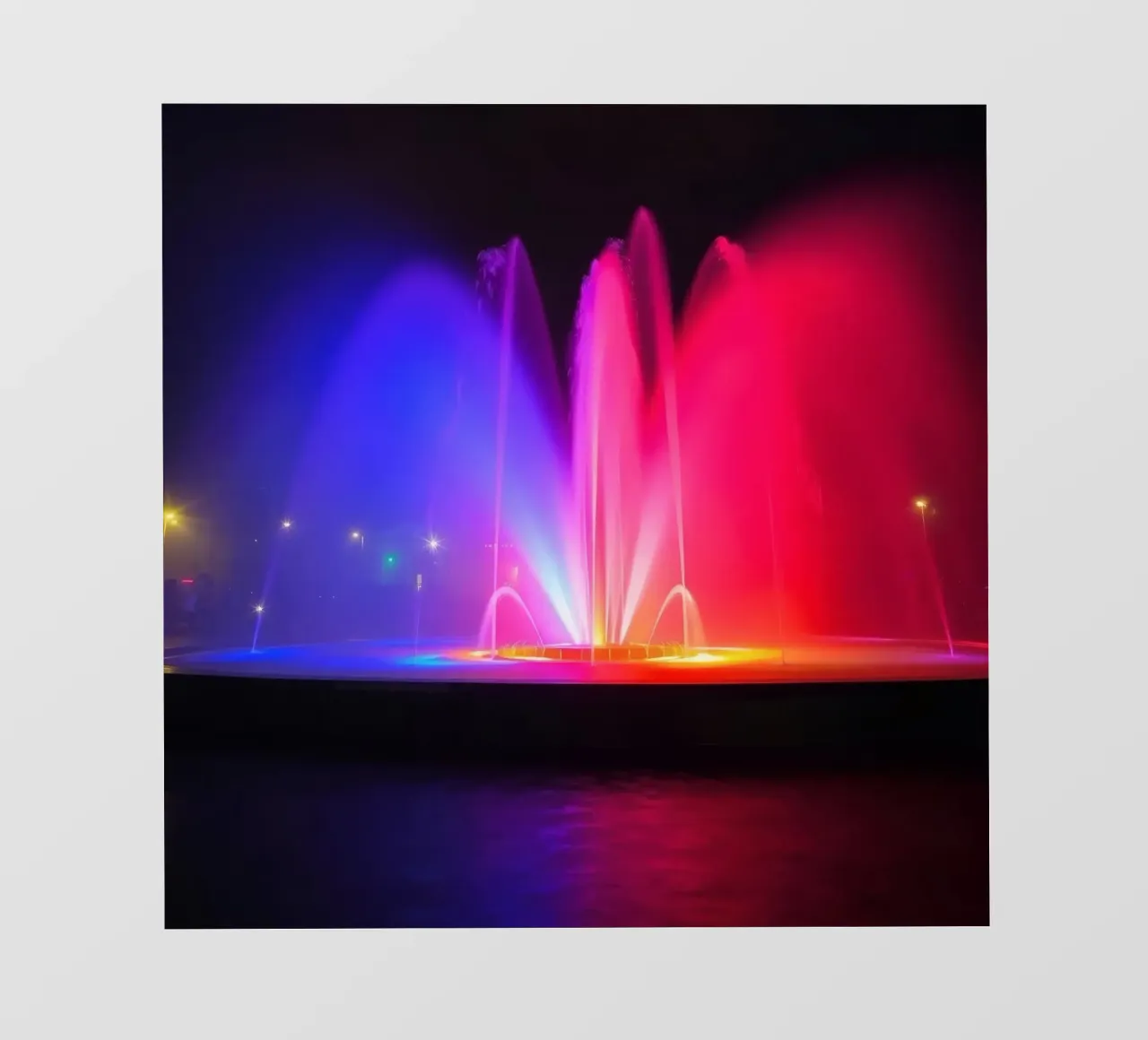 Colorful fountain display lights up the night with vibrant photo wallpaper by DesignDoodle