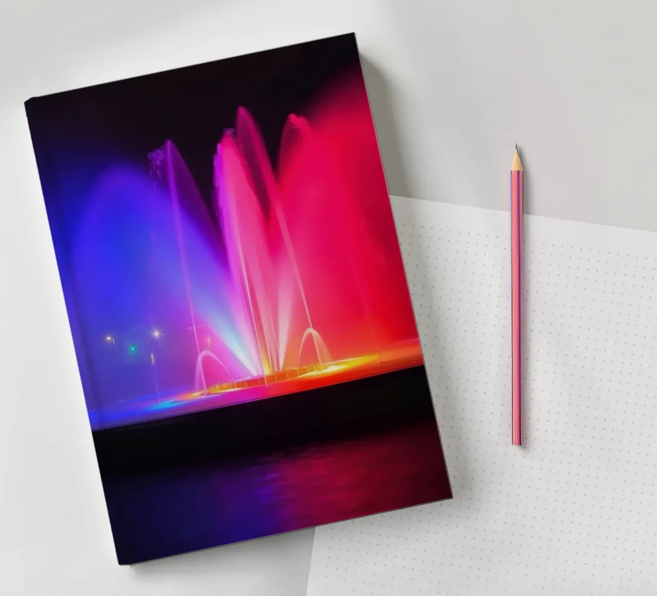 La fontana colorata illumina la notte con una vibrante diario da DesignDoodle