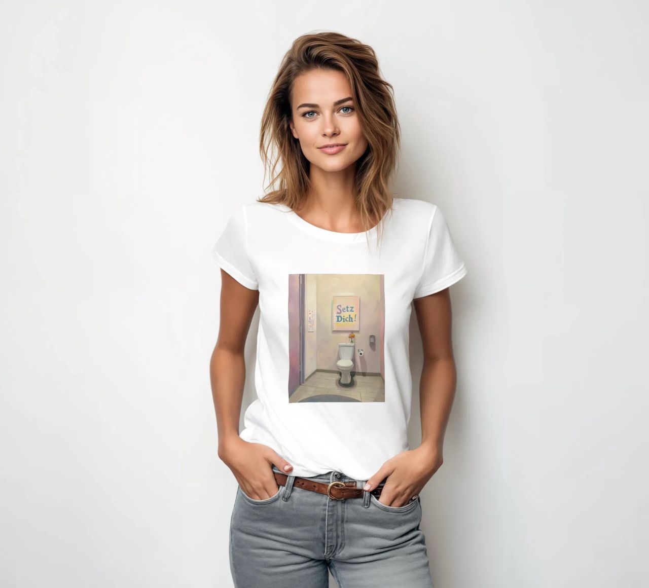 WC, ga zitten Slogan dames t-shirt getailleerd van Carinaprint