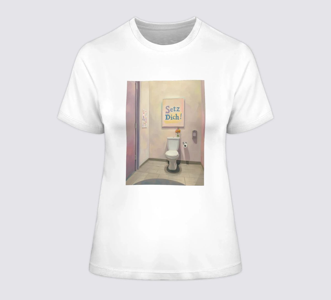 WC, ga zitten Slogan dames t-shirt getailleerd van Carinaprint