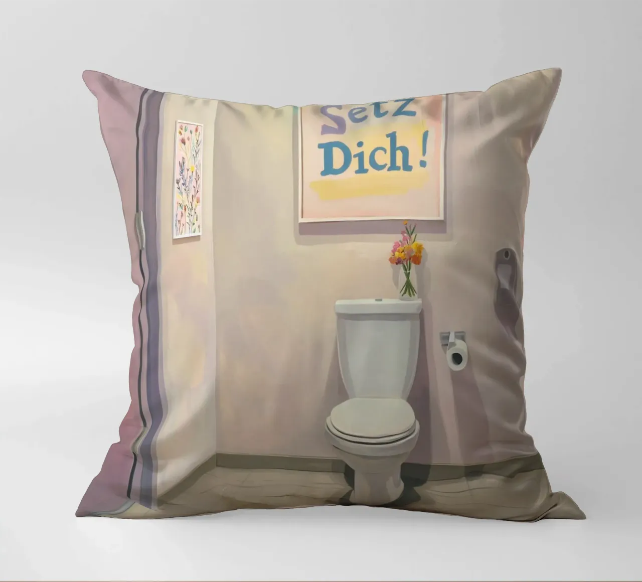 WC, ga zitten Slogan kussen van Carinaprint