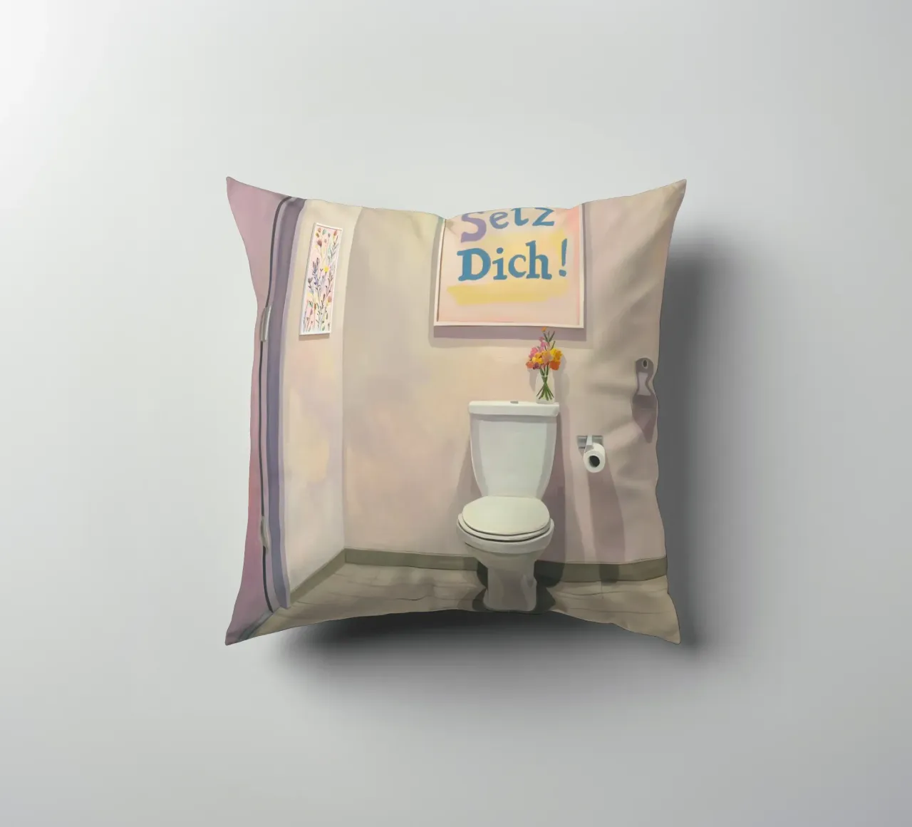 WC, ga zitten Slogan kussen van Carinaprint