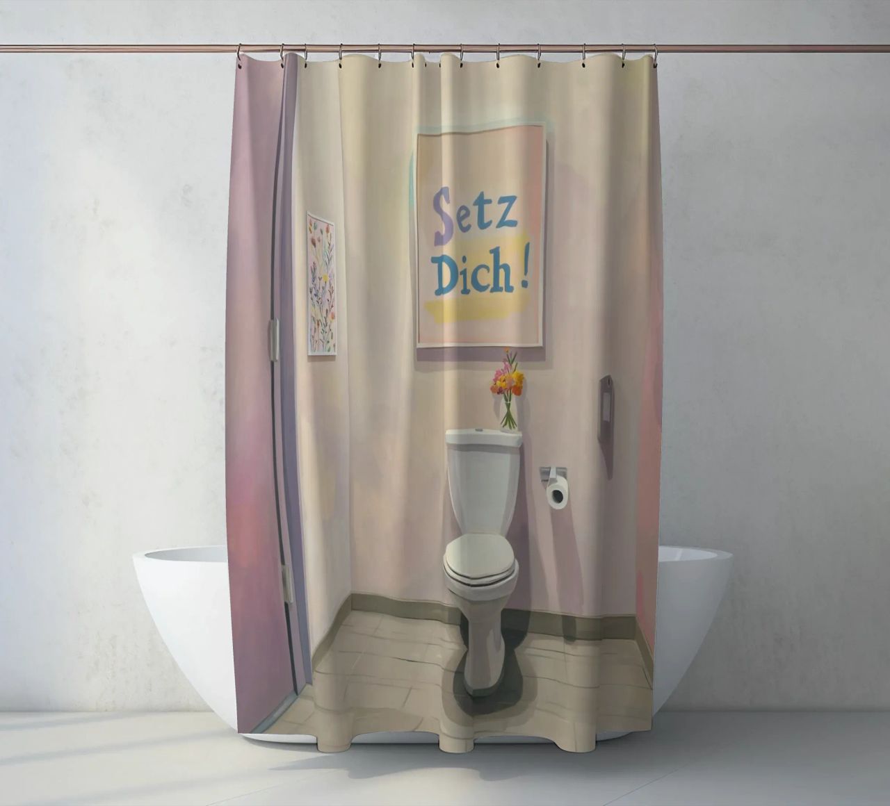 WC, setz dich Slogan Duschvorhang von Carinaprint