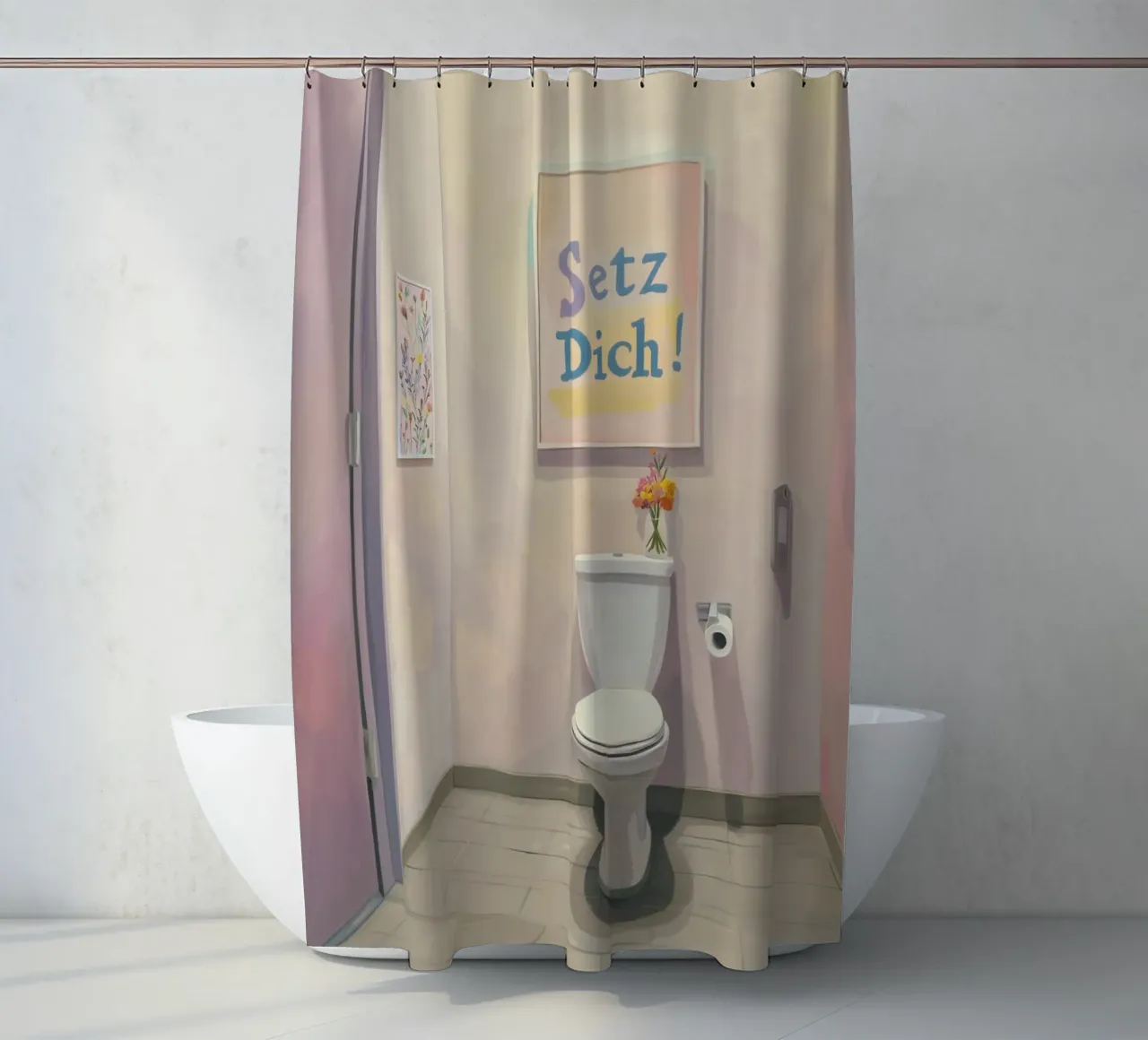 WC, setz dich Slogan Duschvorhang von Carinaprint