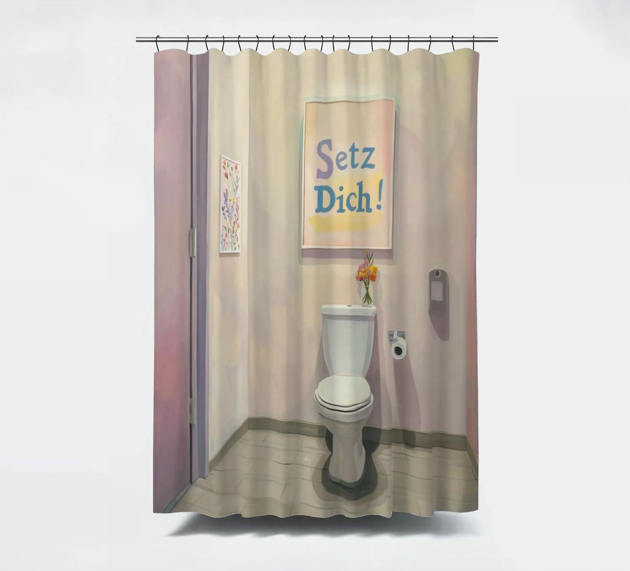 WC, setz dich Slogan Duschvorhang von Carinaprint