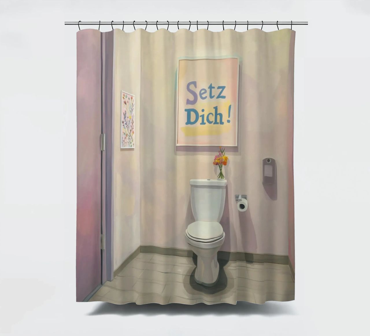 WC, setz dich Slogan Duschvorhang von Carinaprint
