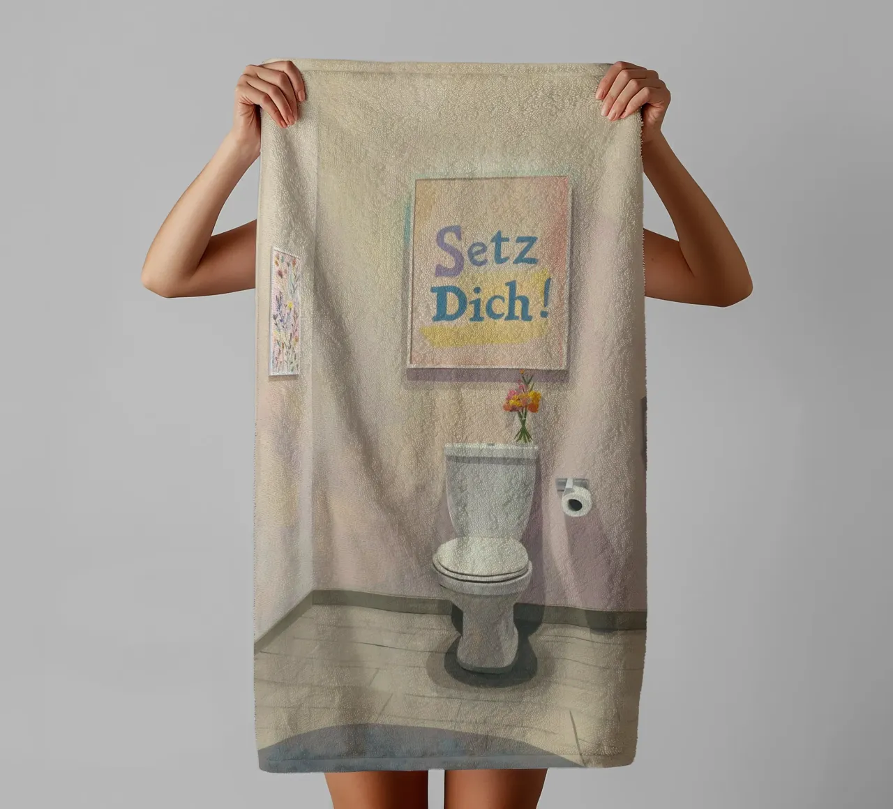 WC, assieds-toi Slogan serviette de bain de Carinaprint