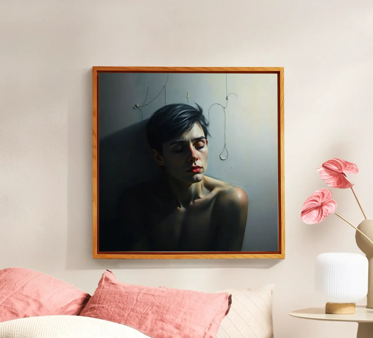 Espressione di vulnerabilità e contemplazione in un ambiente poco illuminato. plexiglass da DesignDoodle