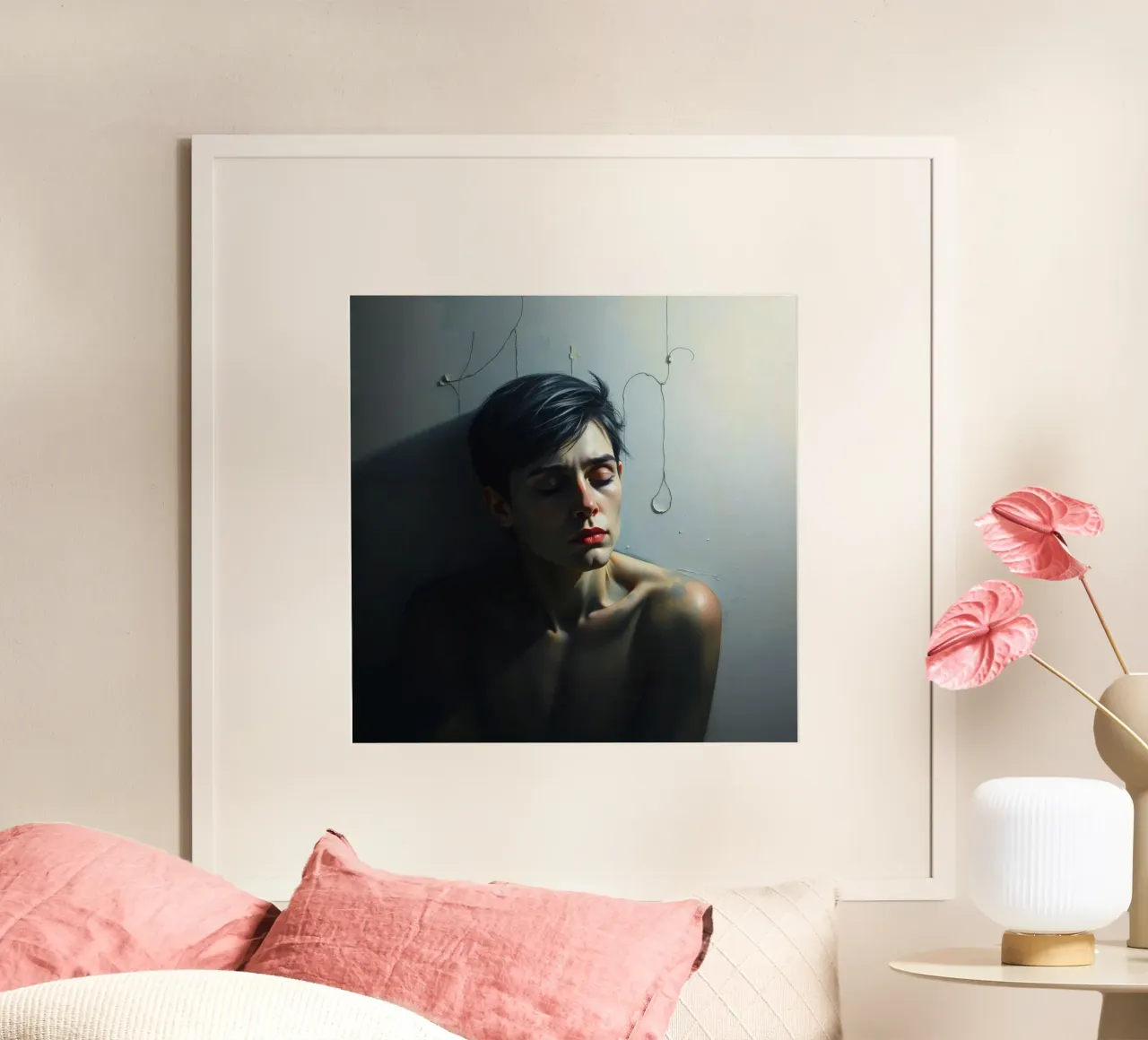 Expression of vulnerability and contemplation in a dimly lit hahnemühle by DesignDoodle