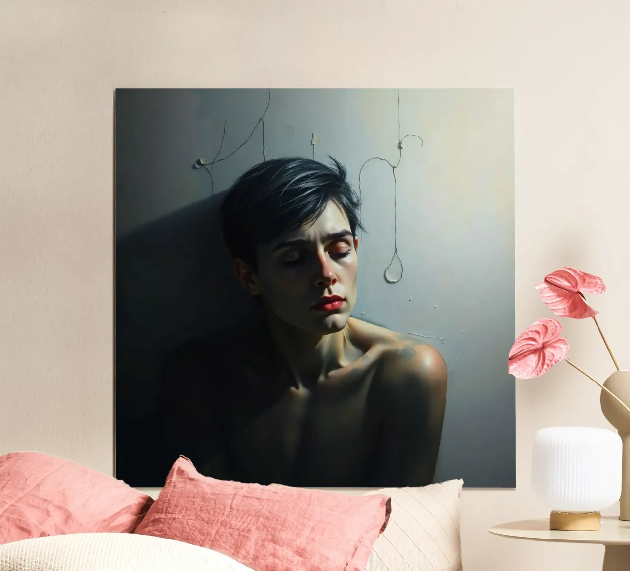 Expression of vulnerability and contemplation in a dimly lit hahnemühle by DesignDoodle