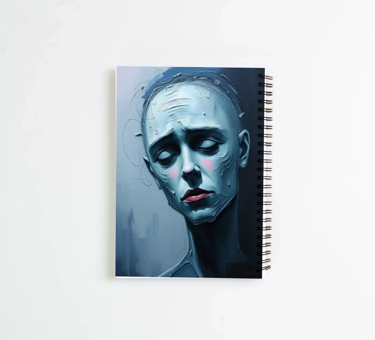 Emotional portrait of a figure with a serene expression spiral notebook by DesignDoodle