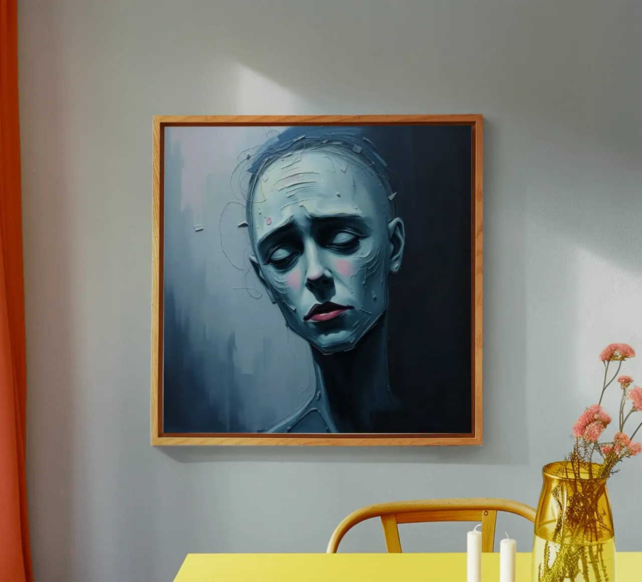 Ritratto emotivo di una figura con un'espressione serena plexiglass da DesignDoodle