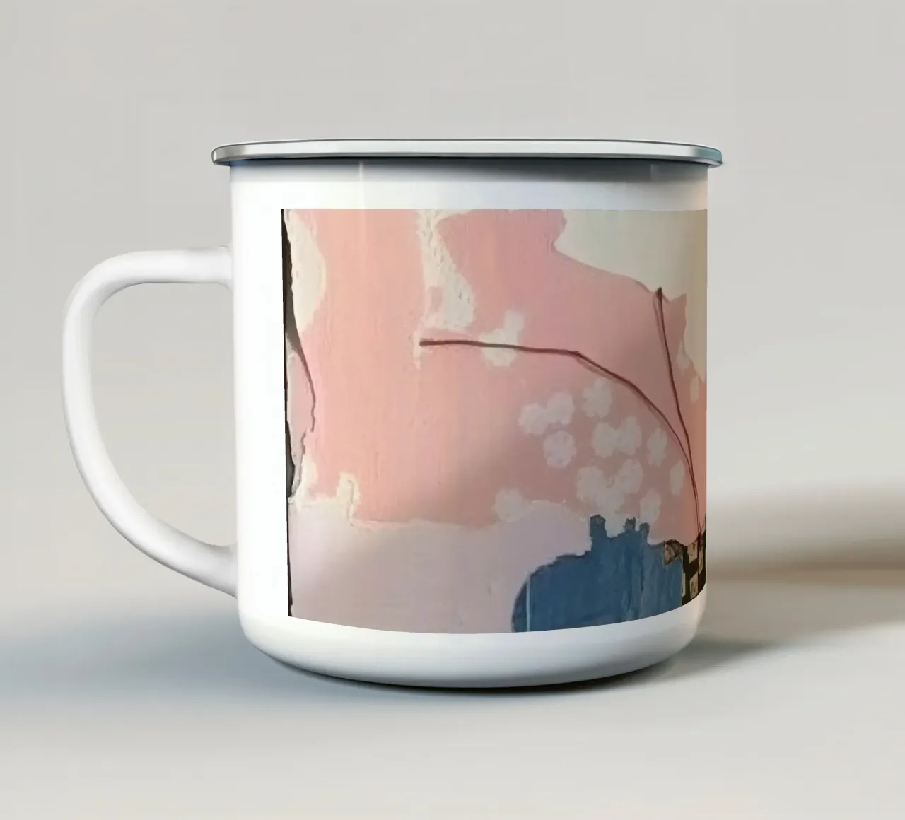 Abstract kunstwerk met levendige kleuren en gemengde media-elementen emaille mok van DesignDoodle