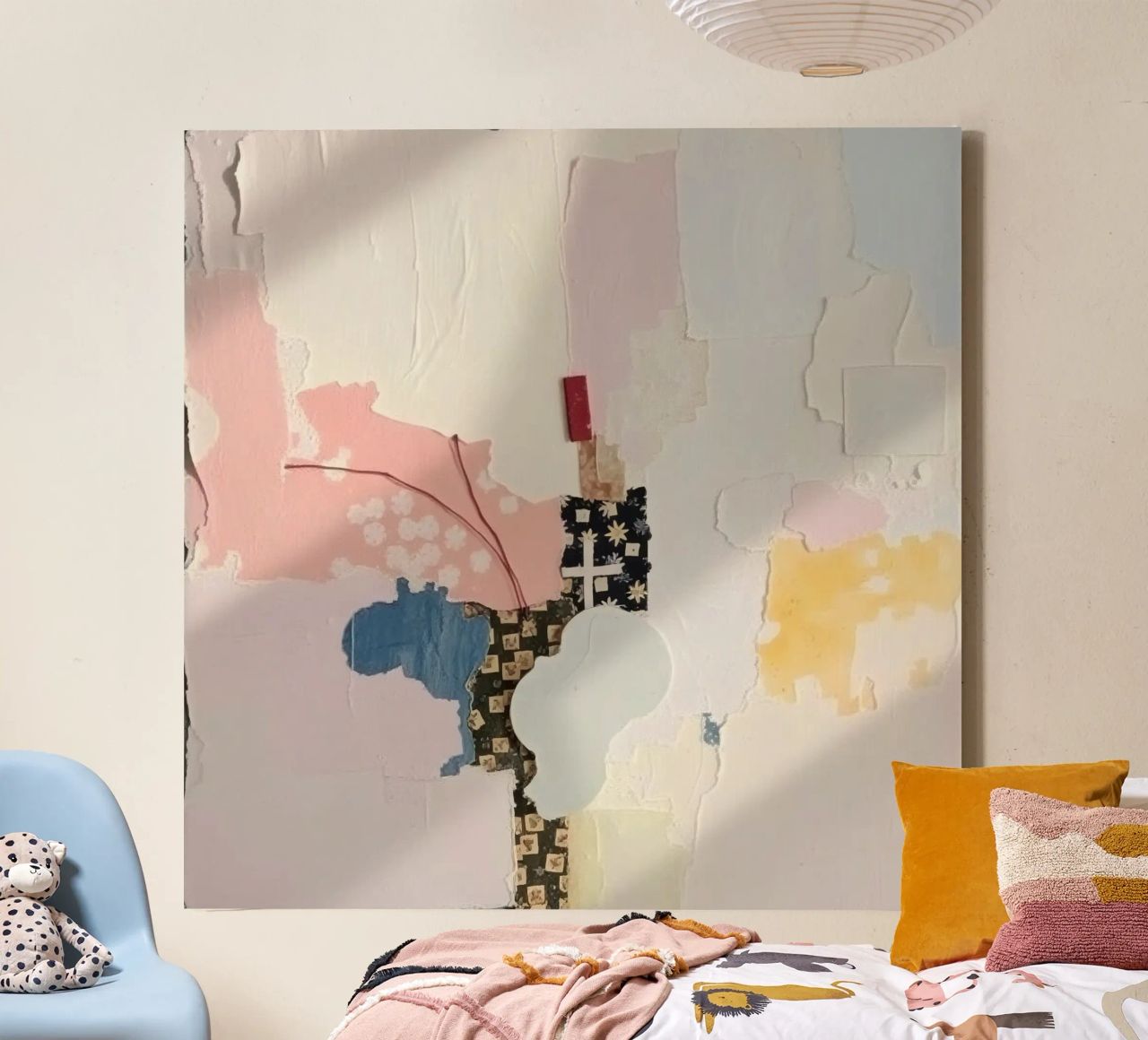 Abstract artwork vibrant colors and mixed media elements canvas by DesignDoodle