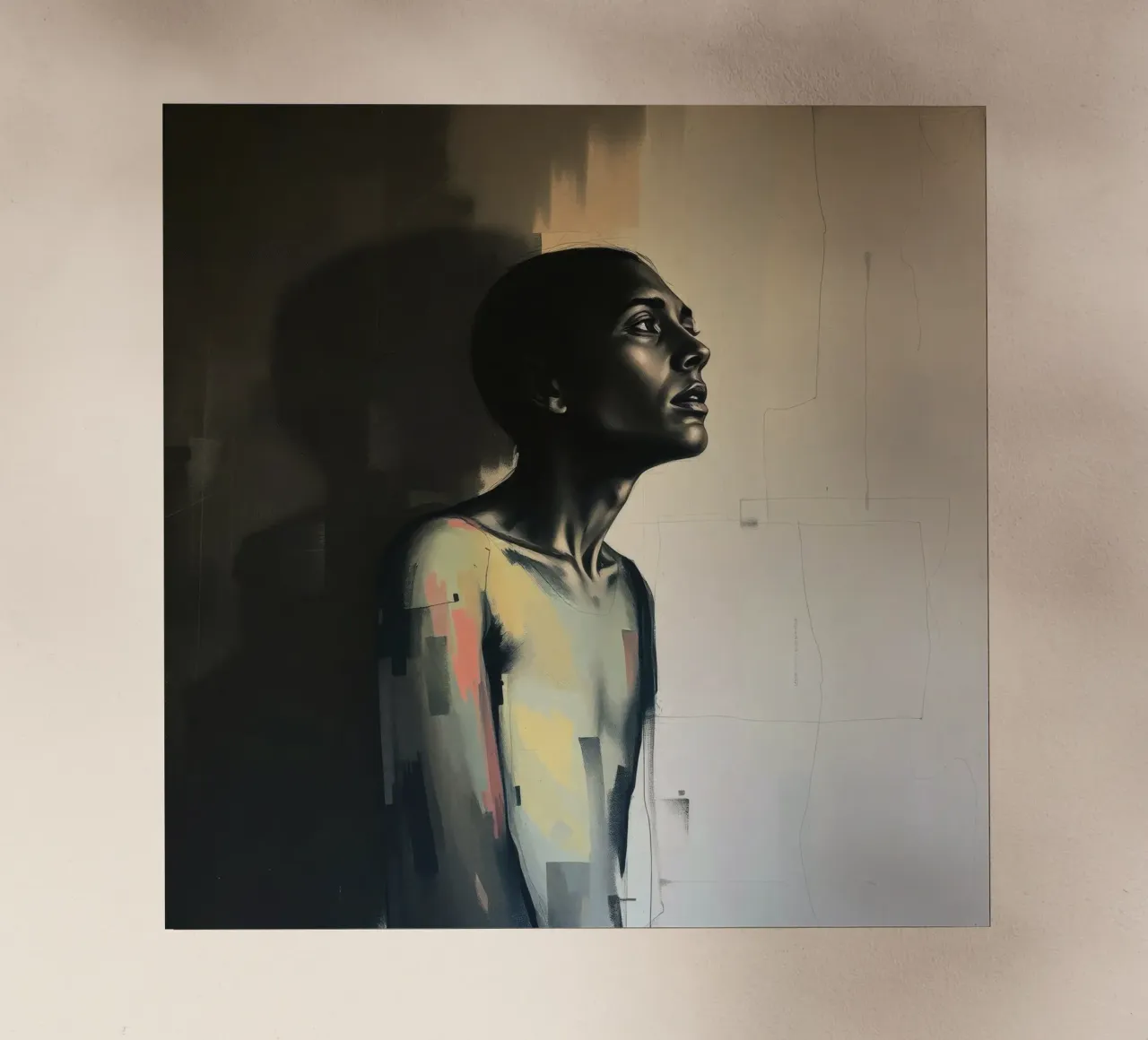 Contemplative portrait of a figure gazing upwards backlit film by DesignDoodle