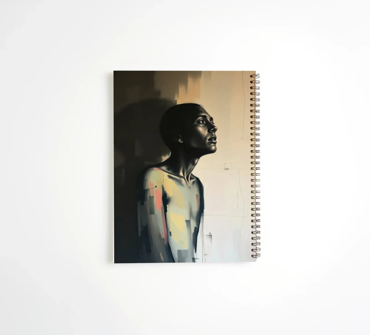 Contemplative portrait of a figure gazing upwards spiral notebook by DesignDoodle