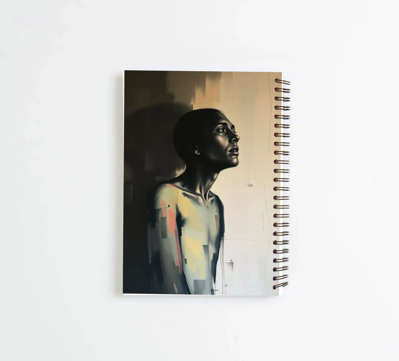 Contemplative portrait of a figure gazing upwards spiral notebook by DesignDoodle