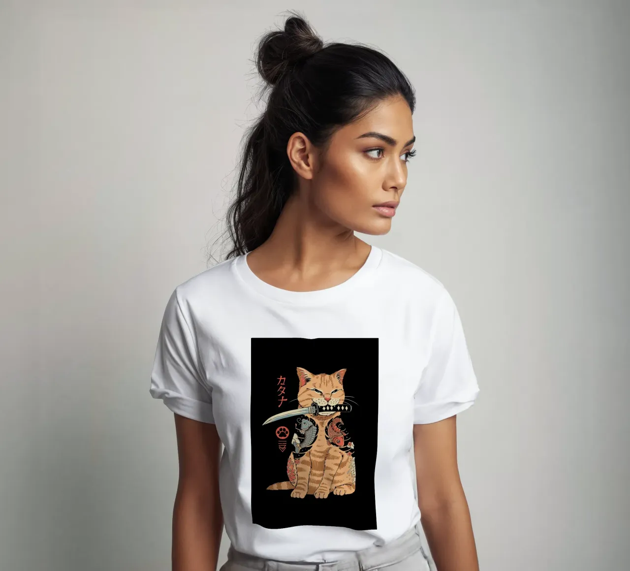 Japanese Cat Catana t-shirt by Michel Studio
