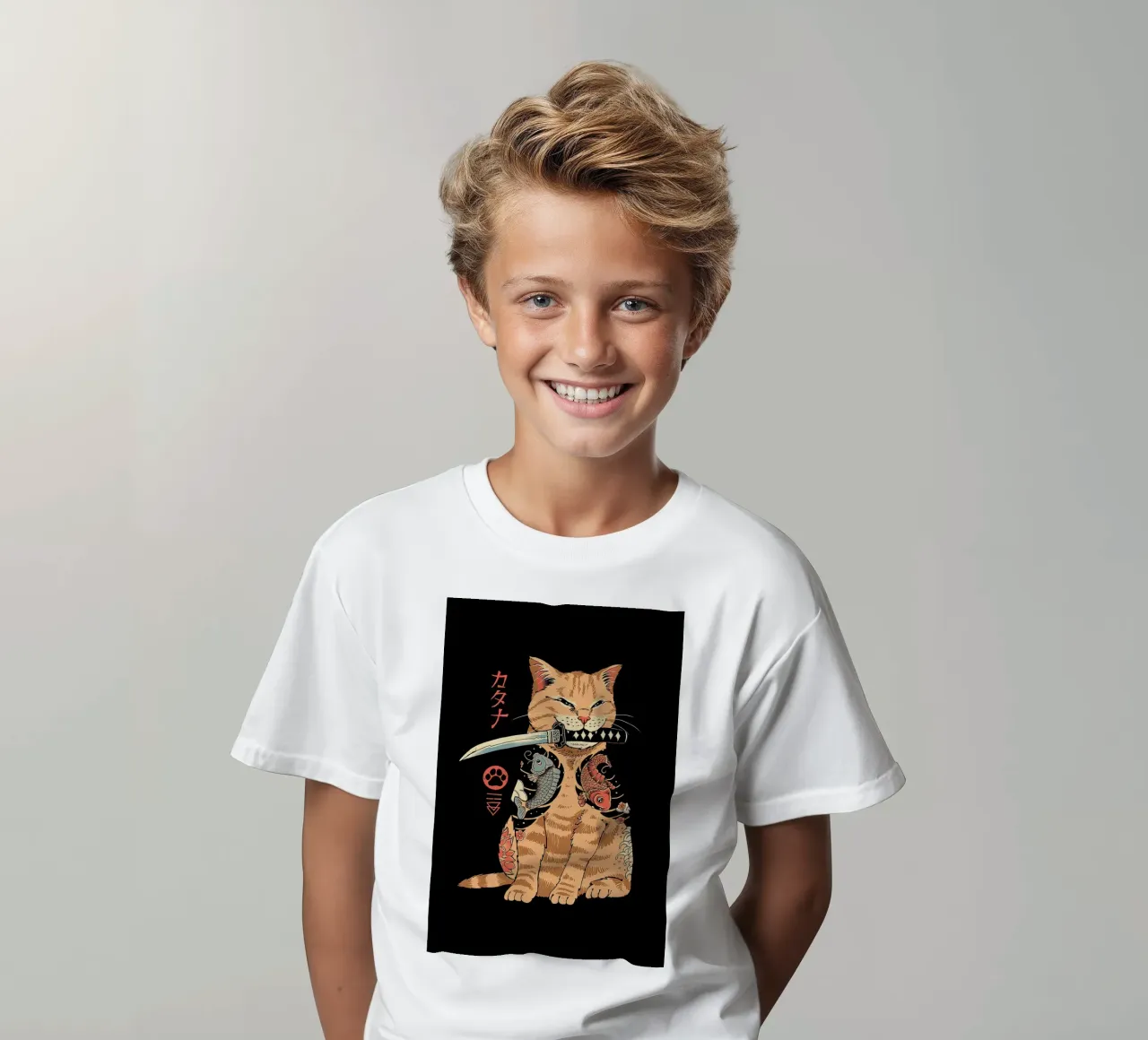 Japanese Cat Catana kids t-shirt by Michel Studio