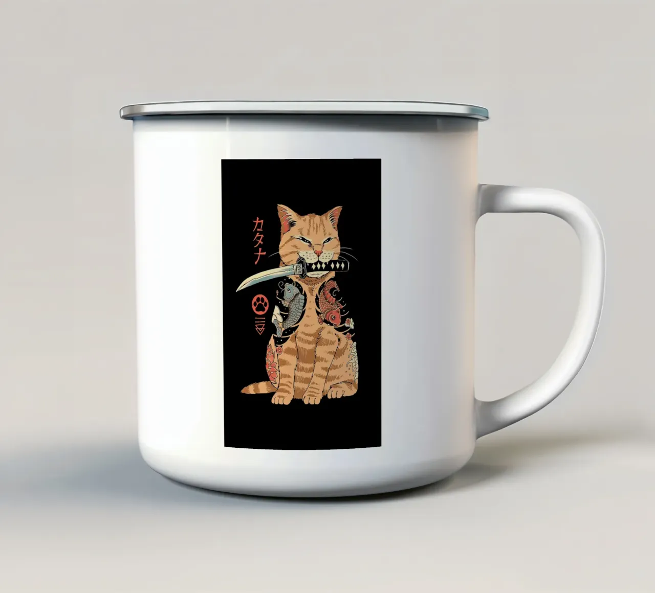 Gatto giapponese Catana tazza in smalto da Michel Studio