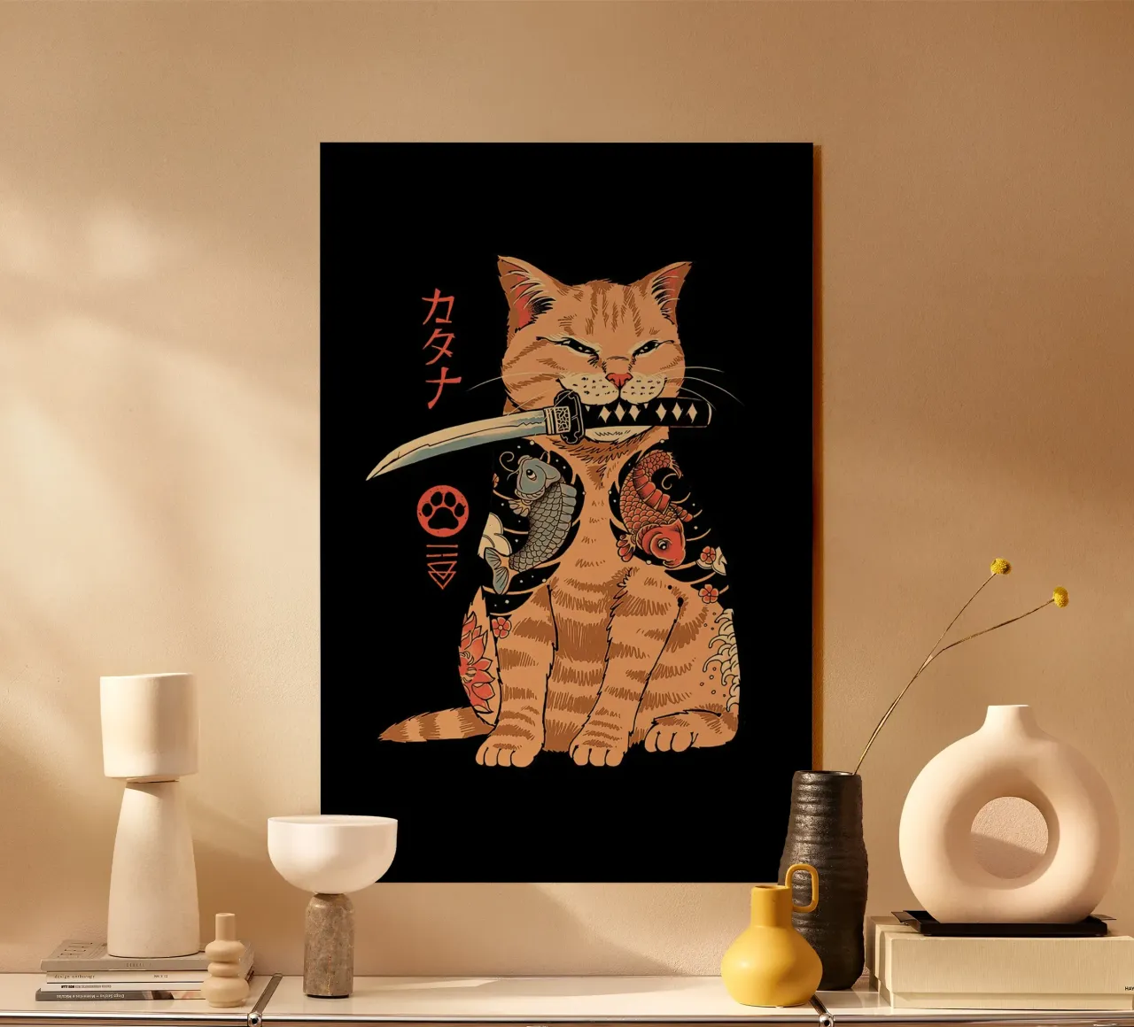 Japanese Cat Catana acrylic glass by Michel Studio