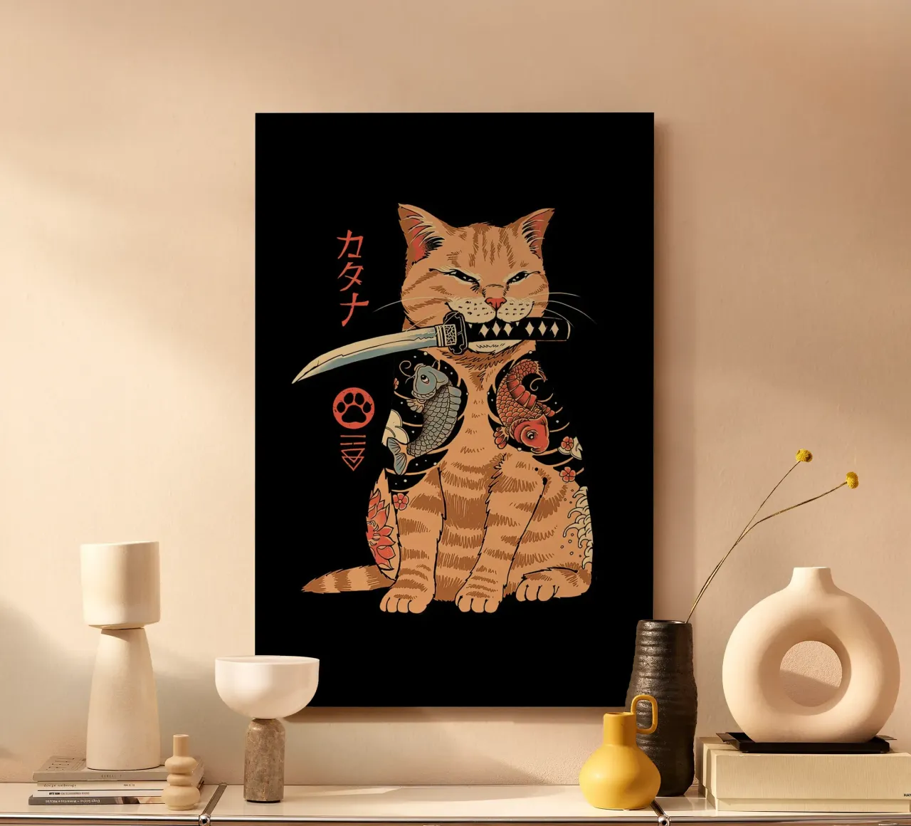 Japanese Cat Catana alu-dibond by Michel Studio