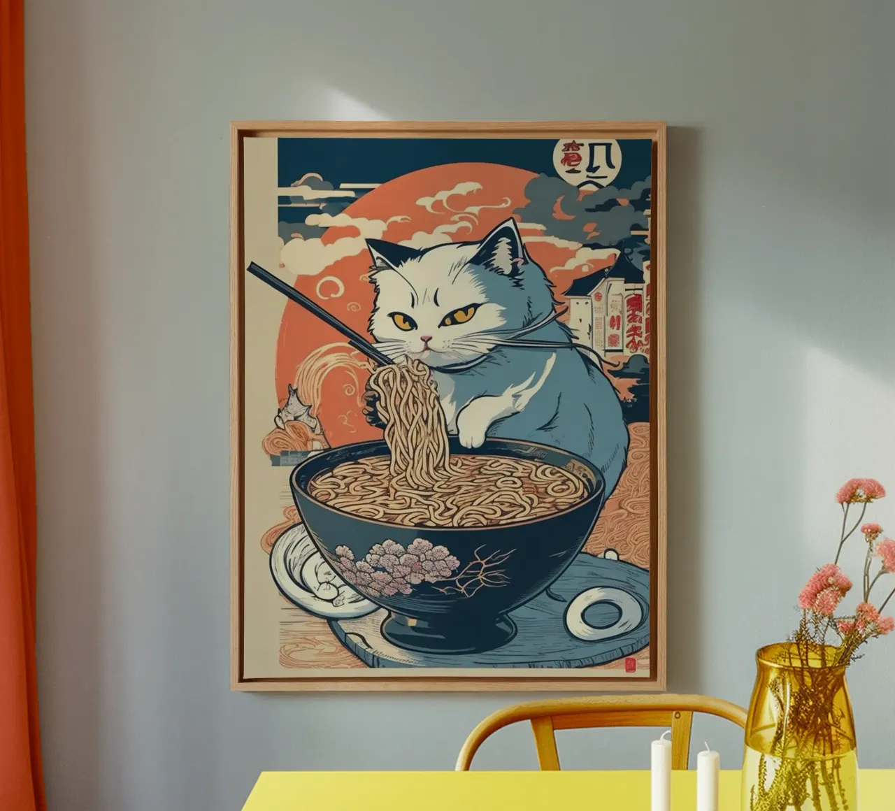 Gatto Tagliatelle giapponesi Ramen Kawaii tela con Cornice a cassetta da Michel Studio