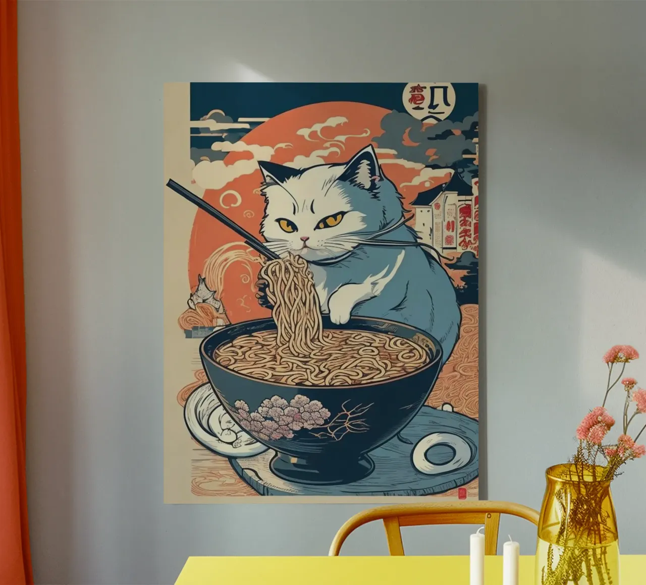 Gatto Tagliatelle giapponesi Ramen Kawaii tela con Cornice a cassetta da Michel Studio