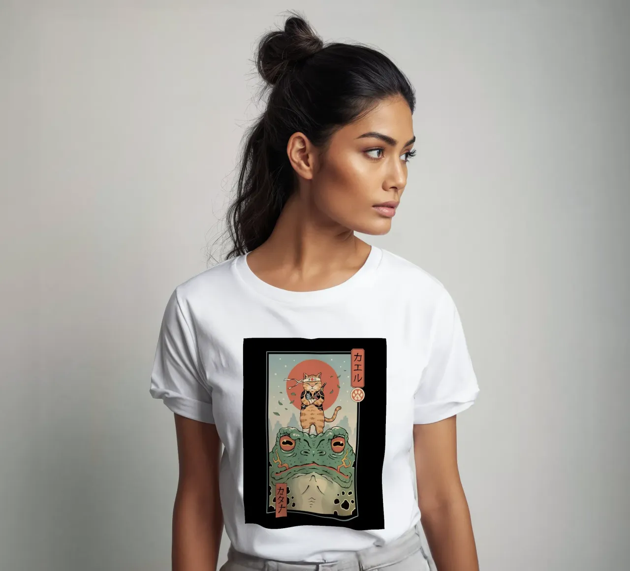 Catana giapponese e la grande rana t-shirt da Michel Studio
