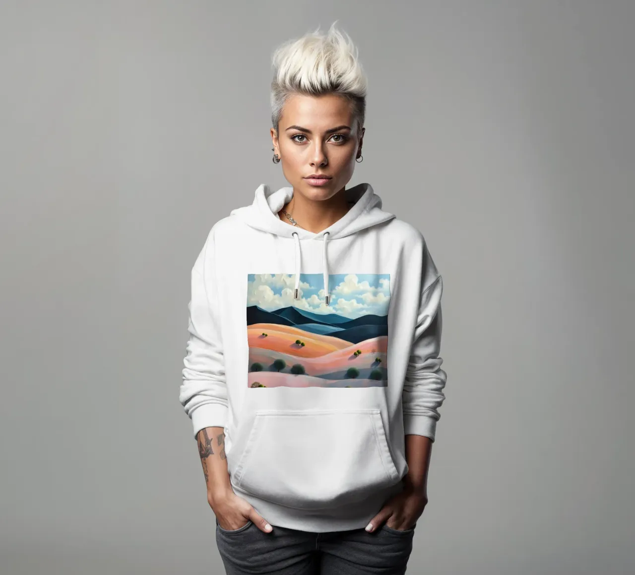 Colline colorate e ondulate sotto un cielo luminoso con nuvole soffici felpa con cappuccio da DesignDoodle